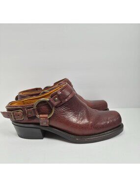 Frye Harness Mule Women's Brown Leather Belted Clogs US Size 7.5M